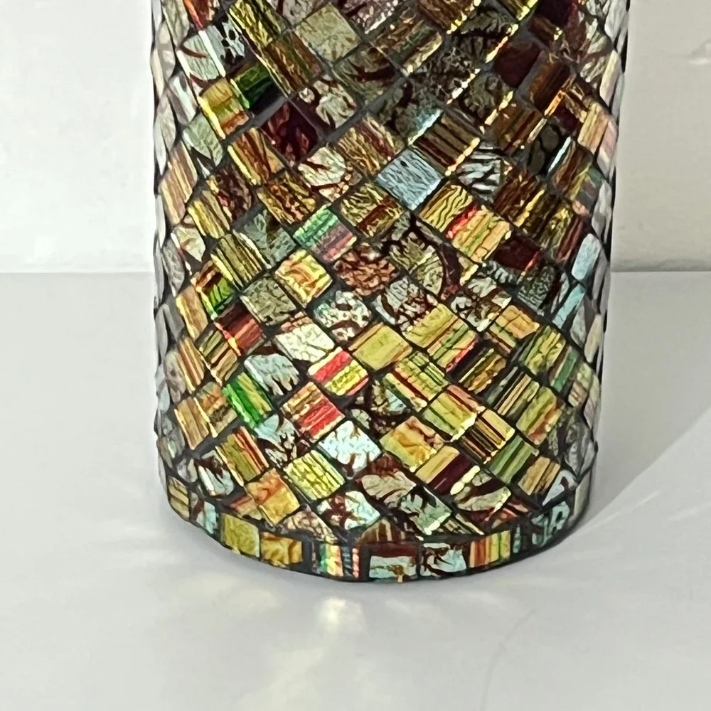 Pier 1 Imports Mosaic Glass Vase Home Decor OS Multicolor Iridescent Cylinder